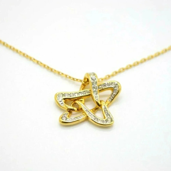 Gold Tone Pave Clear Rhinestone Star Necklace - Picture 1 of 4